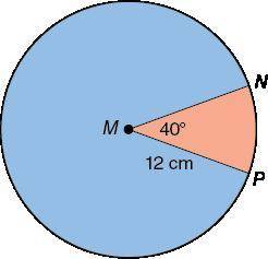 Find the area of the smaller sector formed by angle NMP . Round your answer to the nearest hundredt