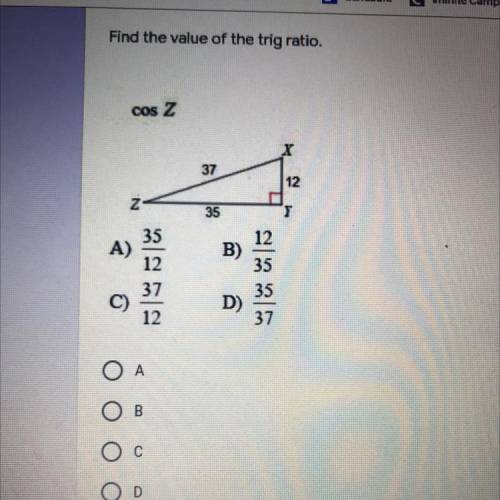 PLS HELP!
Find the value of the trig ratio.