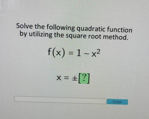 Solve the following quadratic function by utilizing the square root method. f(x) = 1 - x2 x = + [?]