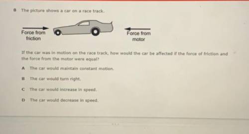 The picture shows a car on a race track. Force from friction Force from motor If the car was in mot