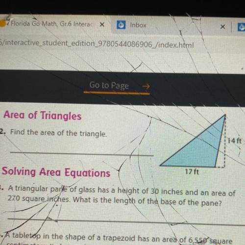 13.2 Area of Triangles
2. Find the area of the triangle.
14 ft
17 ft