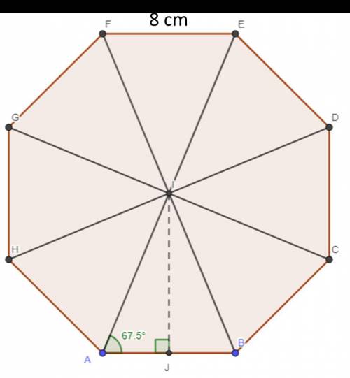 1)An octagon can be divided into 8 congruent triangles with base angles that are 67.5°. This octago