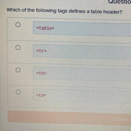 Pls help!! which of the following tags defines a table header?
