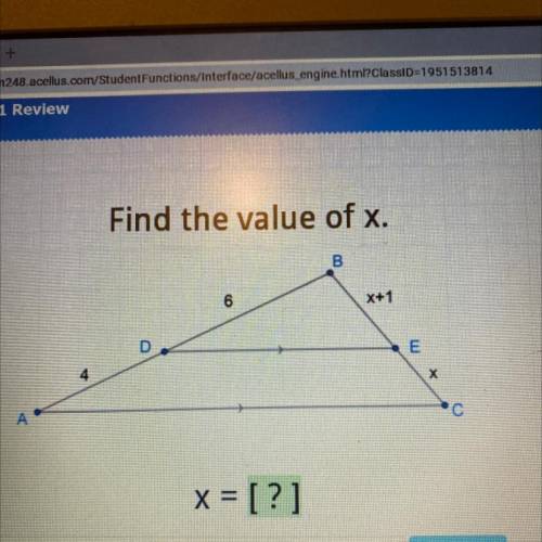 Find the value of x.
B
6
X+1
D
E
С
A
x = [?]