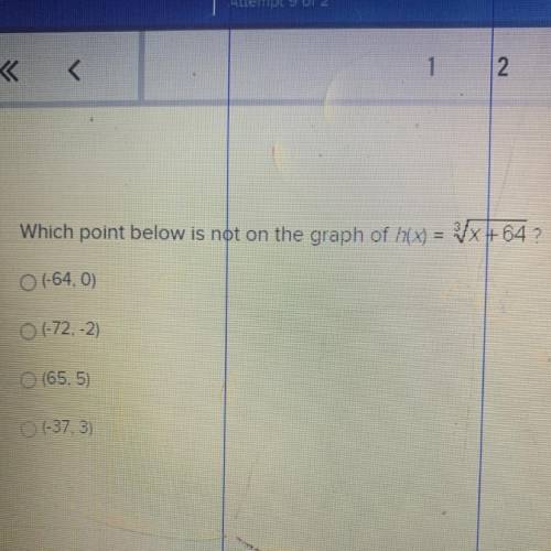 Which point below is not on the graph of h(x) = VxH64 ?
PLS HELP
