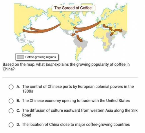 Based on the map, what best explains the growing popularity of coffee in China?