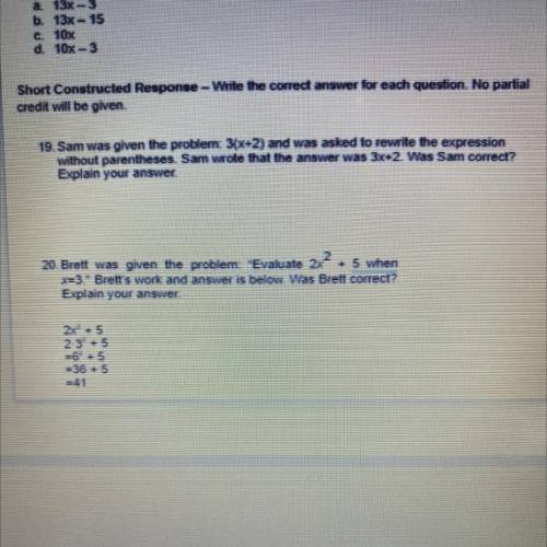 SOMEONE HELP ME WITH THIS ASAP PLEASE DO NUMBER 19 AND 20 THANK YOU!