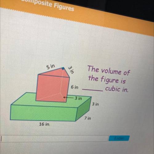 S in

3 in
The volume of
the figure is
cubic in.
6 in
3 in
3 in
7 in
16 in.
please help