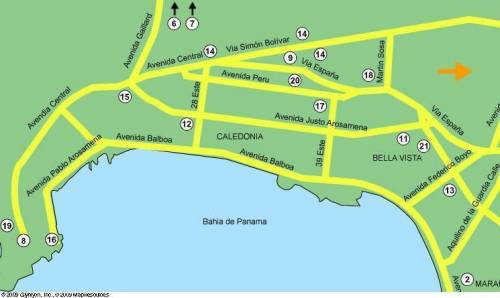 Using the map of Panama City from above, type in Spanish all of the steps needed to leave the Multi