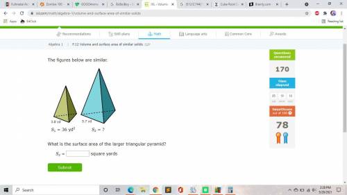 What is the surface area of the larger triangular pyramid?
