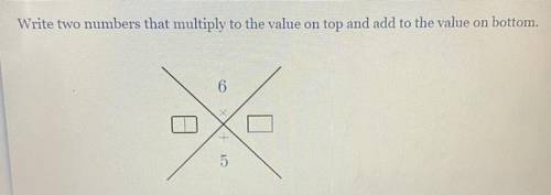 Write two numbers that multiply to the value on top and add to the value
on bottom.