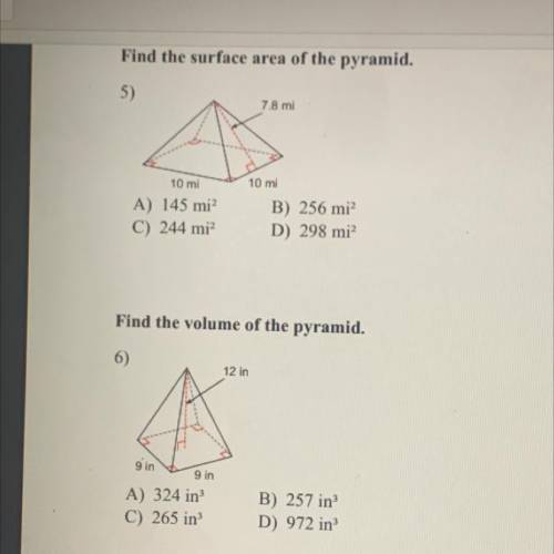 Find the surface area of the pyramid￼ of problem 5,6