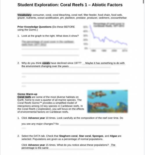 does anyone have the answers to explore learning coral reef abiotic factors gizmo ?? course hero wo
