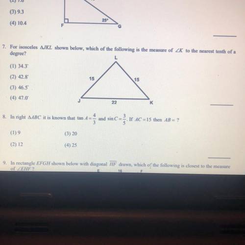 PLEASE ADD EXPLANATION 7. For isosceles AJKL shown below, which of the following is the m