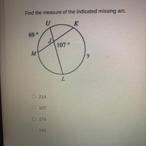 Find the measure of the indicated missing arc.