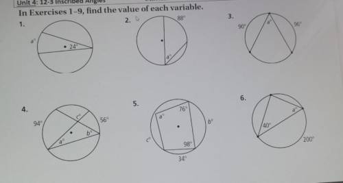 Unit 4: 12-3 Inscribed Angles

In Exercises 1-9, find the value of each variable.Grade 10Geometry​