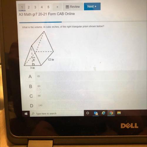 What is the volume, in cubic inches, of the right triangular prism shown below?

şin
12 in
3 in
A