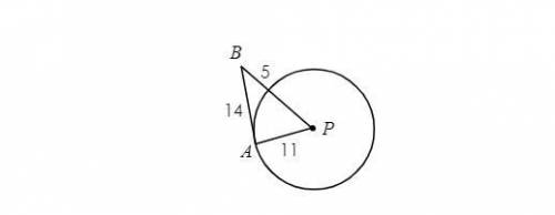 A tangent is perpendicular to the radius. Is segment AB tangent to ⨀P?
