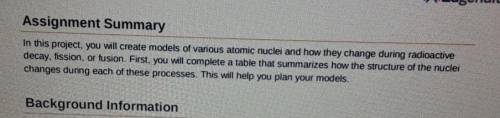 Assignment Summary In this project, you will create models of various atomic nuclei and how they ch