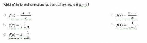Which of the following functions has a vertical asymptote at x=3?