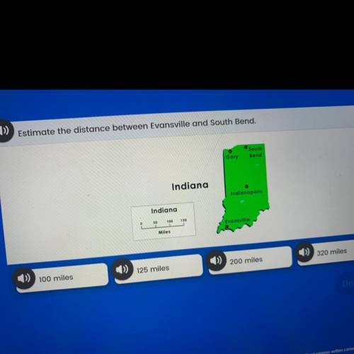 Estimate the distance between Evansville and South Bend.

Gary
South
Bend
Indiana
Indianapolis
Ind