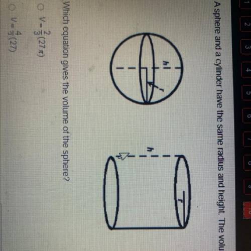 A sphere and a cylinder have the same radius and height. The volume of the cylinder is 27xit.