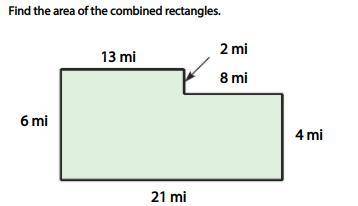 Calculate the area of each rectangle and add the two areas to find the whole area.