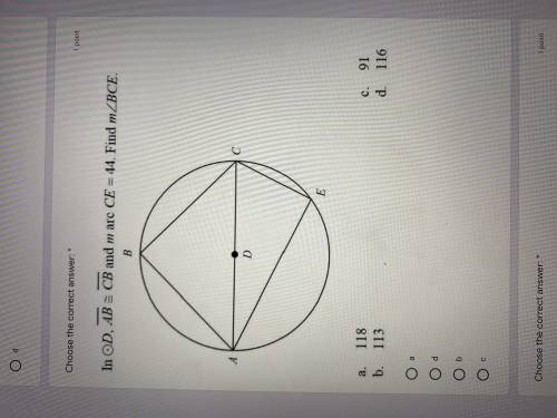 In circle D, AB is congruent to CB and m arc CE = 44. Find m