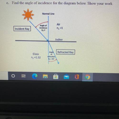 Find the angle of incidence for the diagram below and show work?