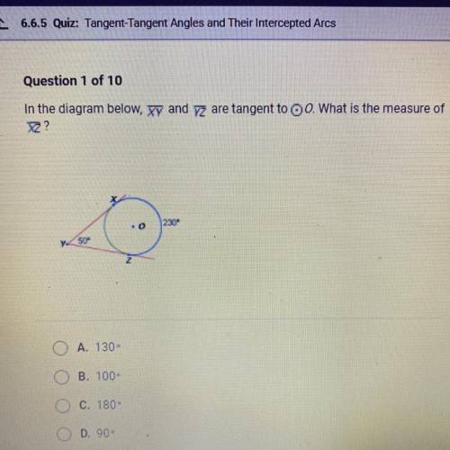 In the diagram below, xy and z are tangent to 0. What is the measure of XZ?