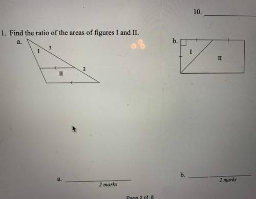 11. Find the ratio of the areas of figures I and II (it’s an A and B part question ) please help!!