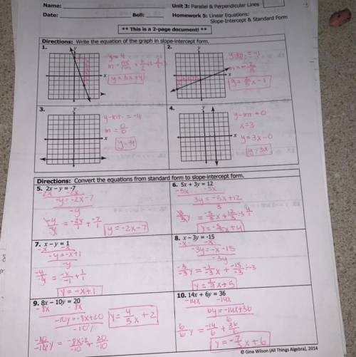 Unit 3: Parallel & Perpendicular Lines Homework 5: Linear Equations: Slope-Intercept & Stan