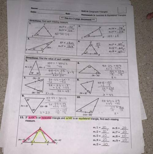 Unit 4: Congruent Triangles Homework 3: Isosceles & Equilateral Triangles

Directions: Find th