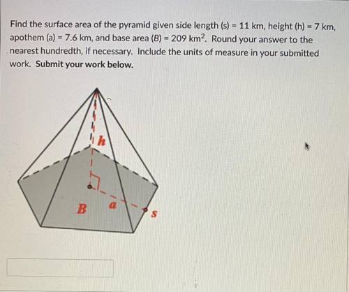 FIND THE SURFACE AREA IF THE PYRAMID PLEASE HELP ASAP AND SHOW WORK