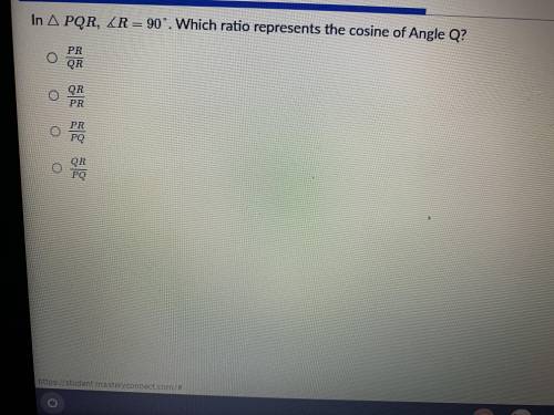 Which ratio represents the cosine or angle q?
