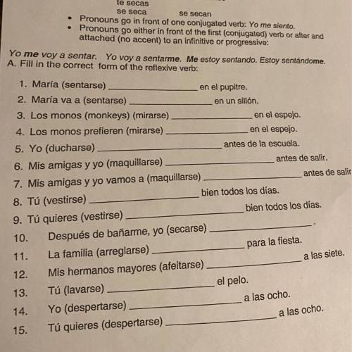 FILL IN WITH THE CORRECT FORM OF THE REFLEXIVE VERB IN SPANISH
