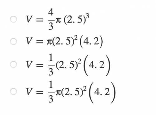 PLEASE HELP

Part A. Which equation shows the art is used to calculate the volume of a cone with t