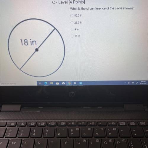 Need help asap!! What is the circumference of the circle shown?