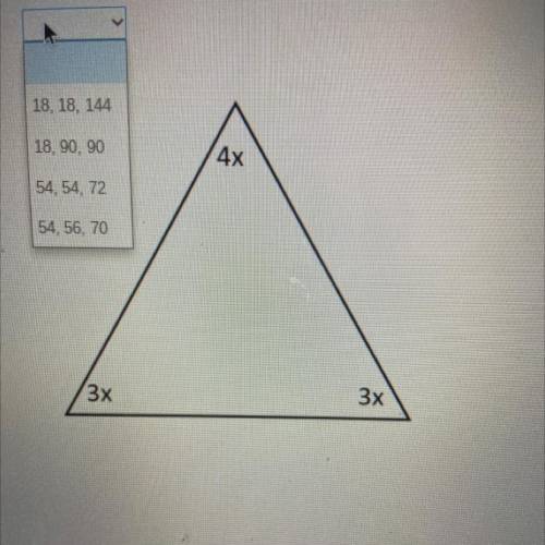 Use provided diagram of the isosceles triangle to find the values of all three interior angles.

T