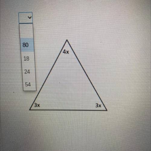Use provided diagram of the isosceles triangle to find the value of the variable x

Answers are at
