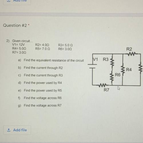 CAN SOMEONE PLEASE HELP ME. IM DESPERATE!

2) Given circuit
V1= 12V
R4= 5.00
R7= 3.00
R2= 4.00
R5=