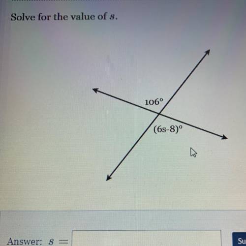 Solve for the value of s 
106°
(65-8)º