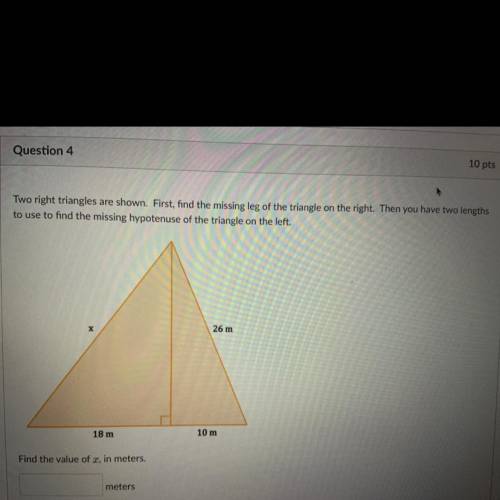 I don't know whats the missing hypotenuse is so please help 
NO LINKS