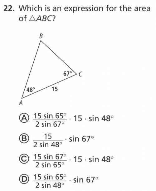 I NEED HELP ASAP Which is an expression for the area of △ABC?
