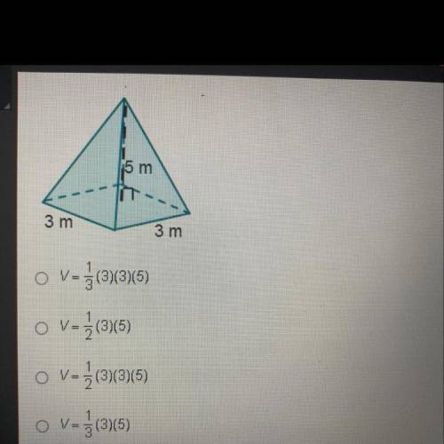 Which shows how to determine the volume of the pyramid