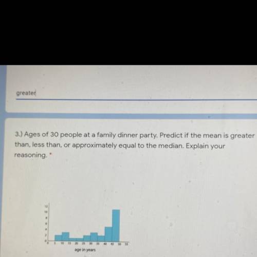 ages of 30 people at a family dinner party predict if the mean is greater than less than or approxi