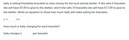 Sally is selling friendship bracelets to raise money for the local animal shelter. If she sells 6 b