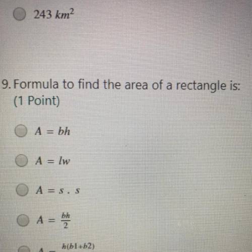 Formula to find the area of a rectangle is: