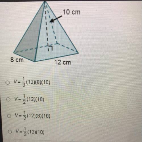 HELPPP PLEASE Which shows how to determine the volume of the pyramid?