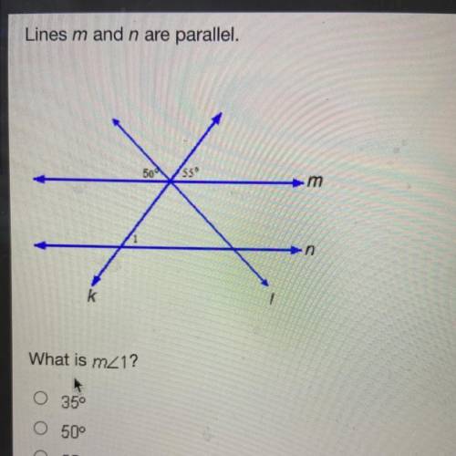 Lines m and n are parallel.
what is m<1
pls help :)